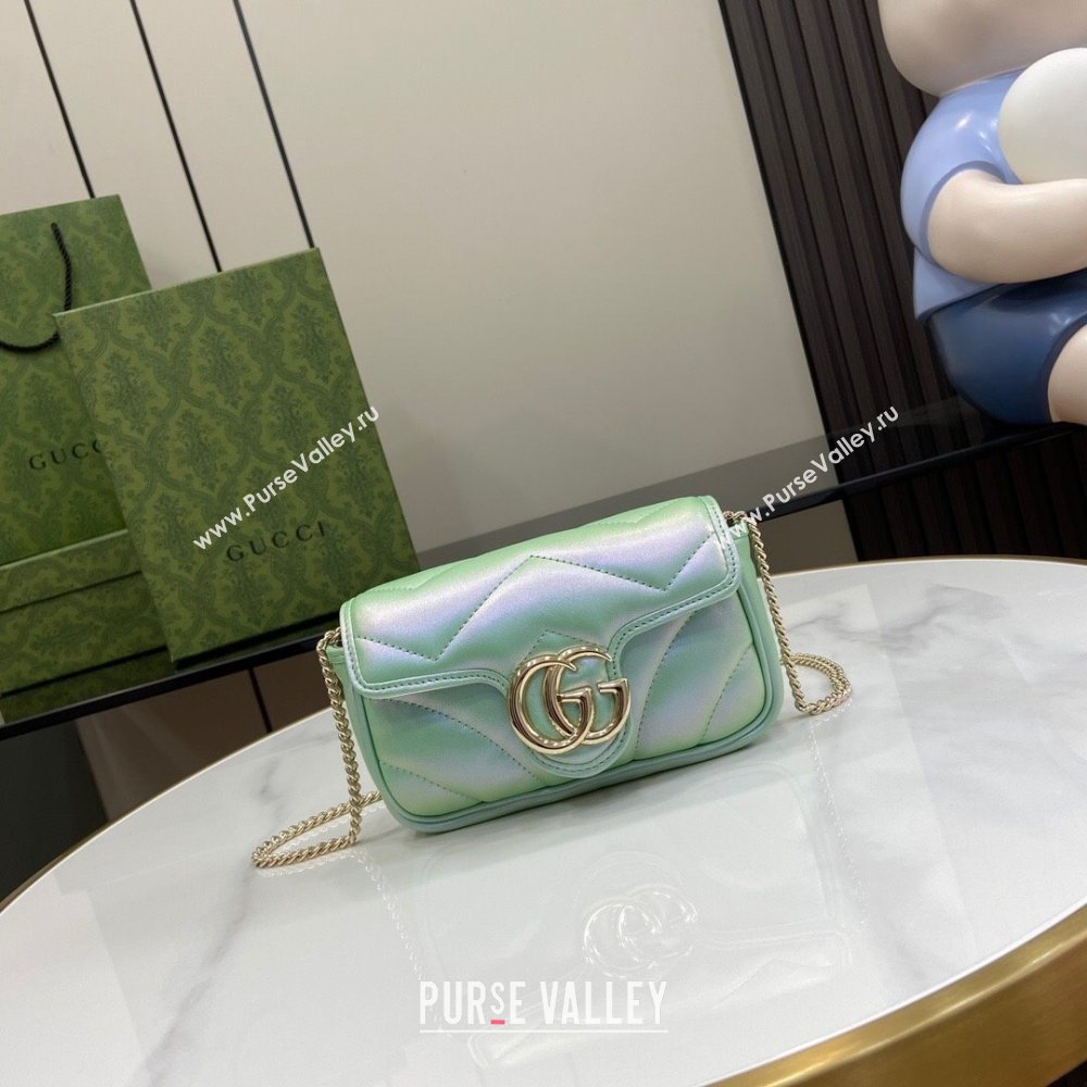 Gucci GG Marmont Super Mini Bag in Green Iridescent Leather 4476433 2024 (XINGLU-24021941)