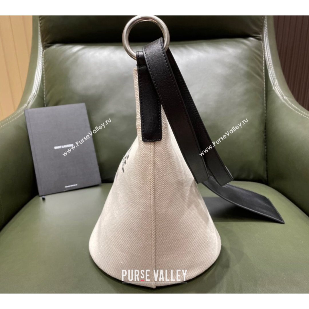 Saint Laurent Rive Gauche Bucket Bag in Linen 669299 Off-White/Black 2021 Top (JUND-210823062)