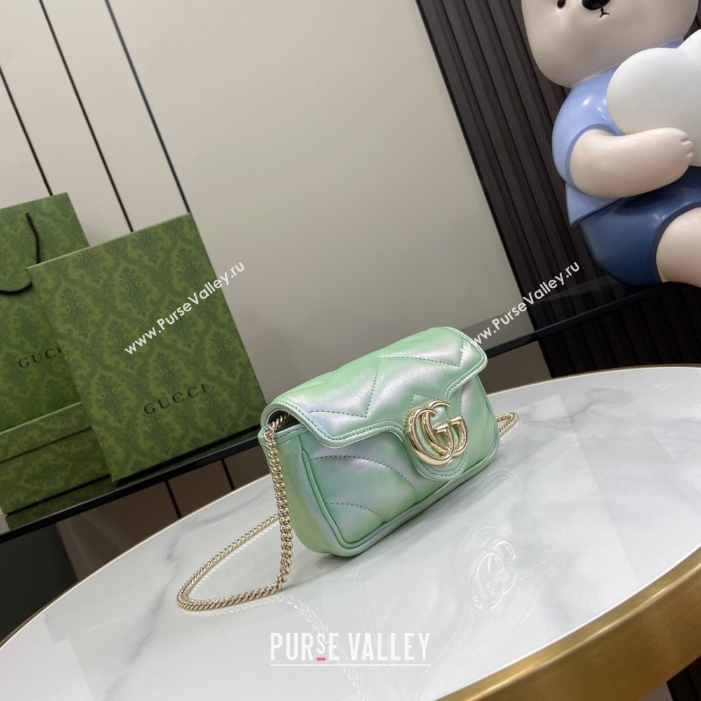 Gucci GG Marmont Super Mini Bag in Green Iridescent Leather 4476433 2024 (XINGLU-24021941)