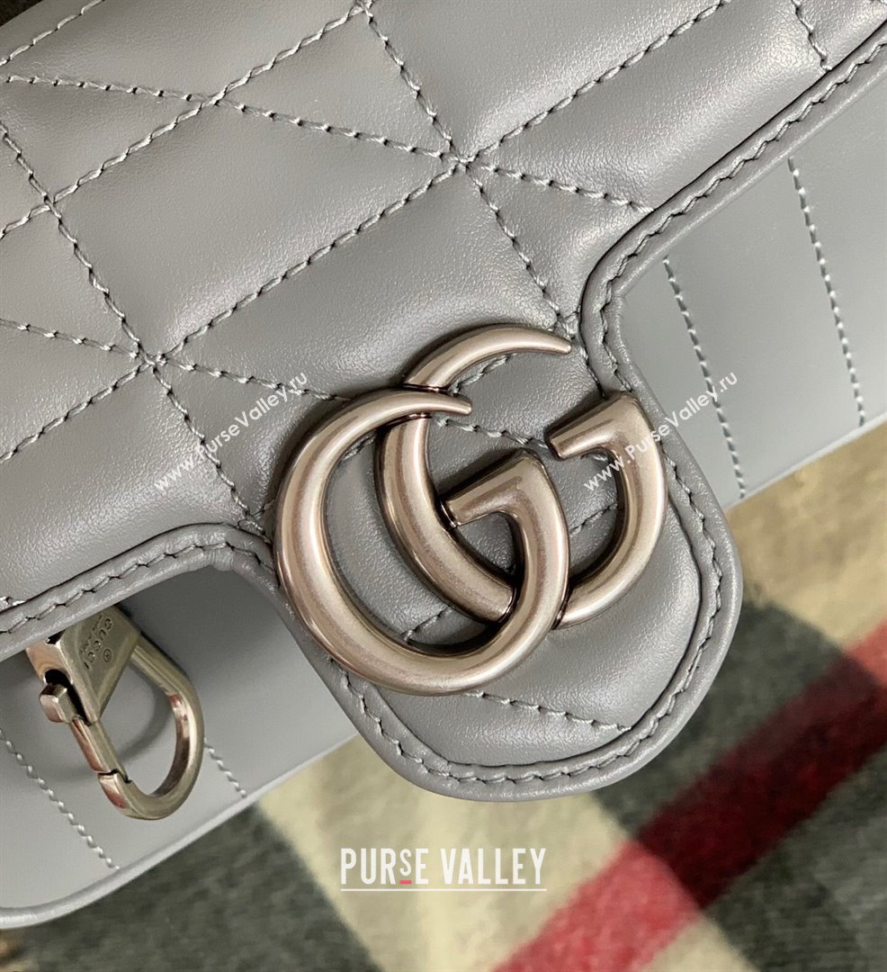 Gucci GG Marmont Geometric Leather Super Mini Bag 476433 Dark Grey 2021 (DLH-21101555)