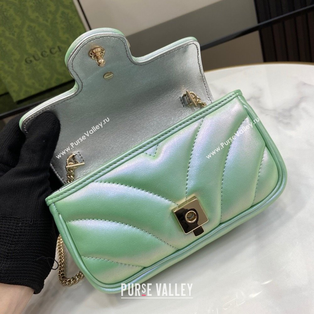 Gucci GG Marmont Super Mini Bag in Green Iridescent Leather 4476433 2024 (XINGLU-24021941)