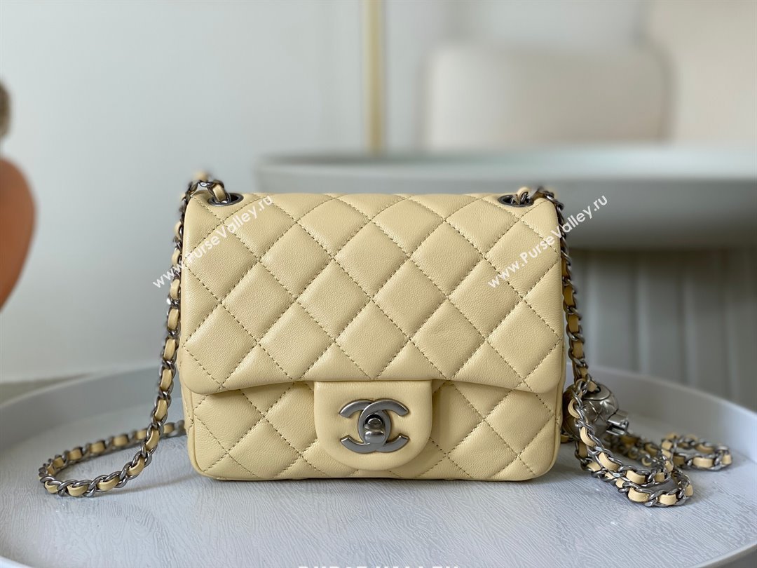 Chanel Lambskin Mini Flap Bag with Metal Ball AS1786 Yellow/Silver 2024 (SM-24040216)