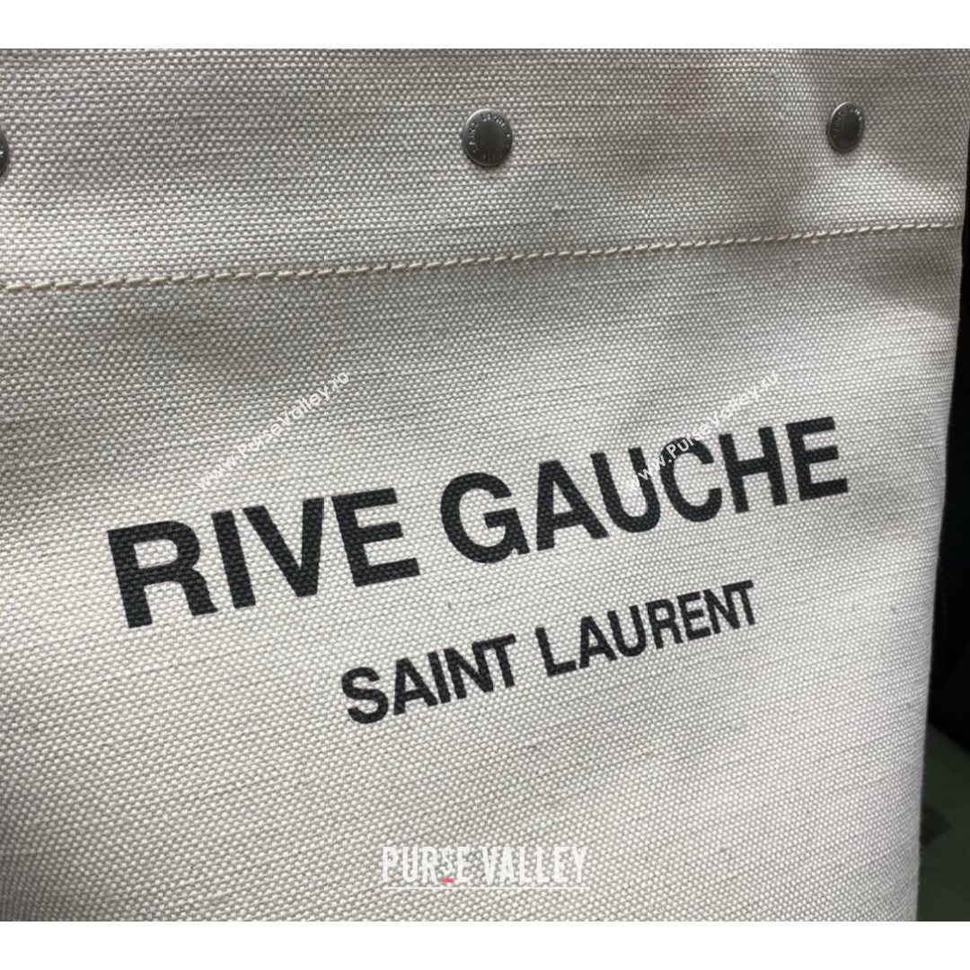 Saint Laurent Rive Gauche Bucket Bag in Linen 669299 Off-White/Black 2021 Top (JUND-210823062)