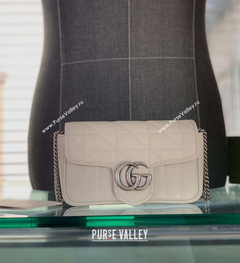 Gucci GG Marmont Geometric Leather Super Mini Bag 476433 White 2021 (DLH-21101556)