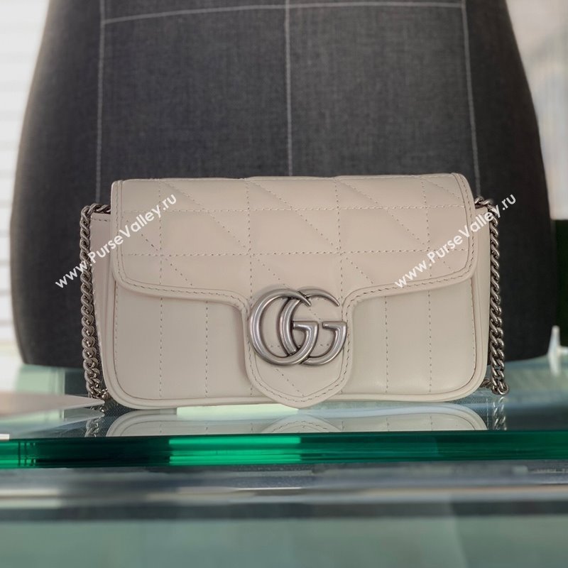 Gucci GG Marmont Geometric Leather Super Mini Bag 476433 White 2021 (DLH-21101556)