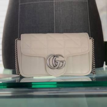 Gucci GG Marmont Geometric Leather Super Mini Bag 476433 White 2021 (DLH-21101556)