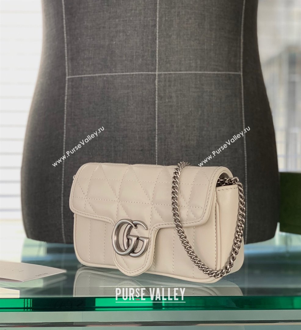 Gucci GG Marmont Geometric Leather Super Mini Bag 476433 White 2021 (DLH-21101556)