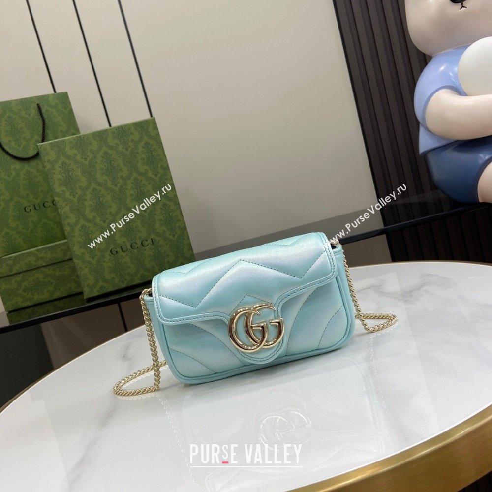 Gucci GG Marmont Super Mini Bag in Light Blue Iridescent Leather 4476433 2024 (XINGLU-24021940)