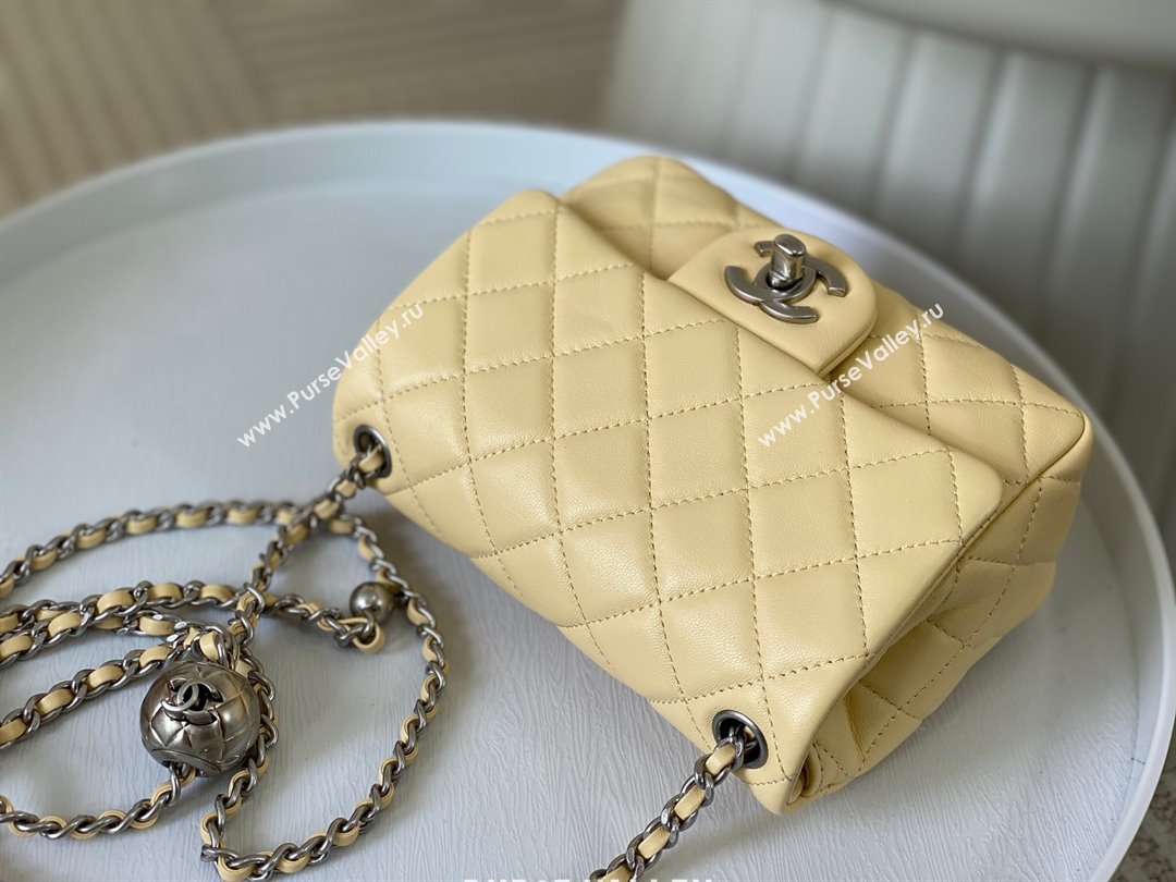 Chanel Lambskin Mini Flap Bag with Metal Ball AS1786 Yellow/Silver 2024 (SM-24040216)