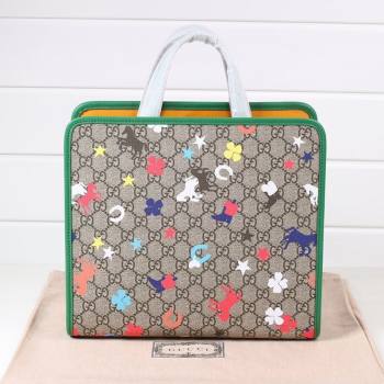 Gucci Childrens GG Ranch Print Tote Bag 630542 Beige/Green 2021 (DLH-21090239)