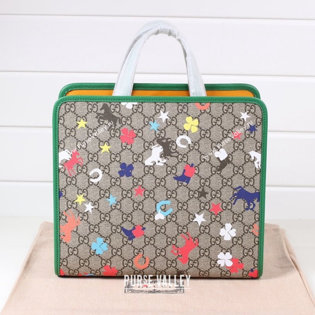 Gucci Childrens GG Ranch Print Tote Bag 630542 Beige/Green 2021 (DLH-21090239)