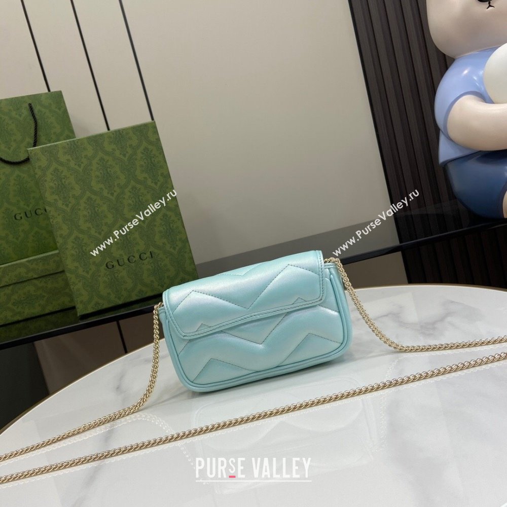 Gucci GG Marmont Super Mini Bag in Light Blue Iridescent Leather 4476433 2024 (XINGLU-24021940)