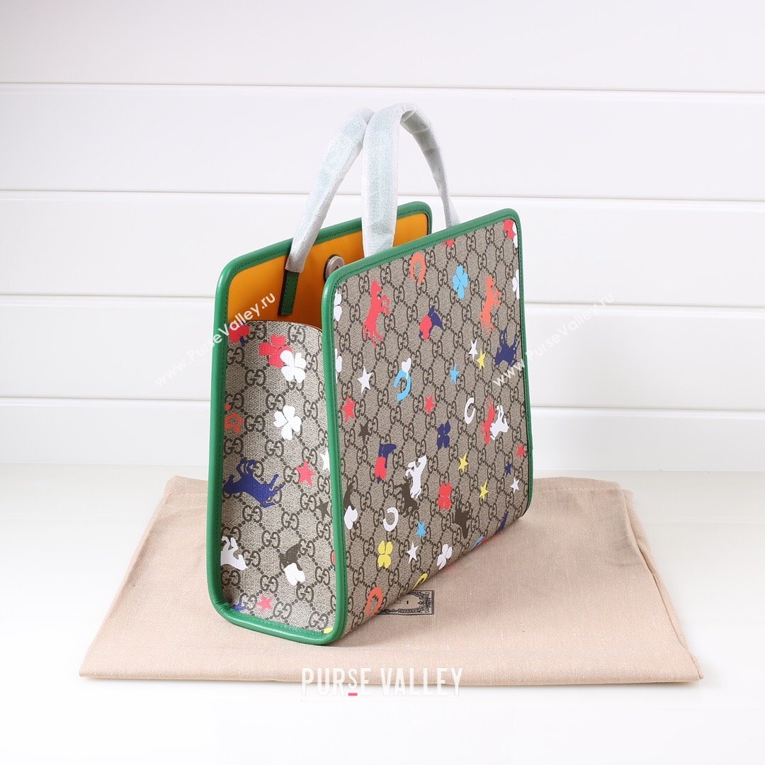 Gucci Childrens GG Ranch Print Tote Bag 630542 Beige/Green 2021 (DLH-21090239)