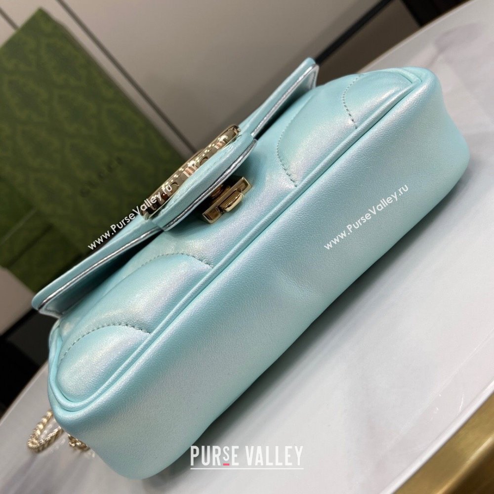 Gucci GG Marmont Super Mini Bag in Light Blue Iridescent Leather 4476433 2024 (XINGLU-24021940)