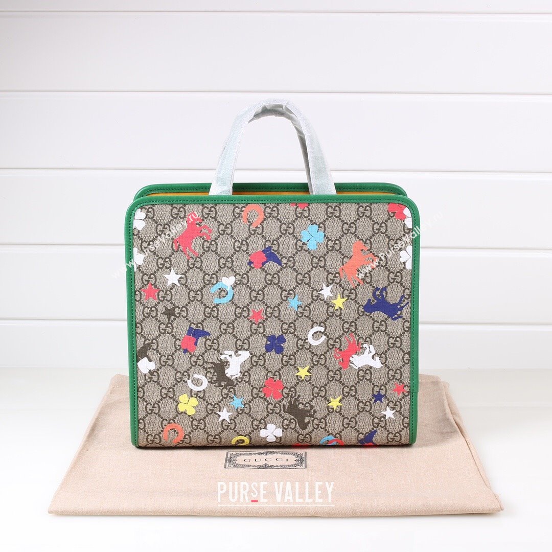 Gucci Childrens GG Ranch Print Tote Bag 630542 Beige/Green 2021 (DLH-21090239)