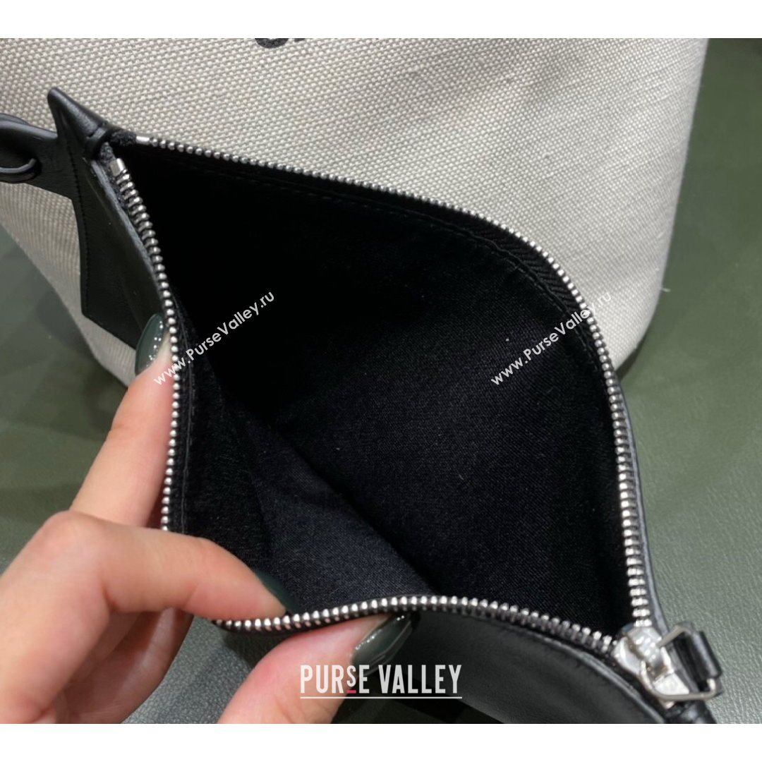 Saint Laurent Rive Gauche Bucket Bag in Linen 669299 Off-White/Black 2021 Top (JUND-210823062)