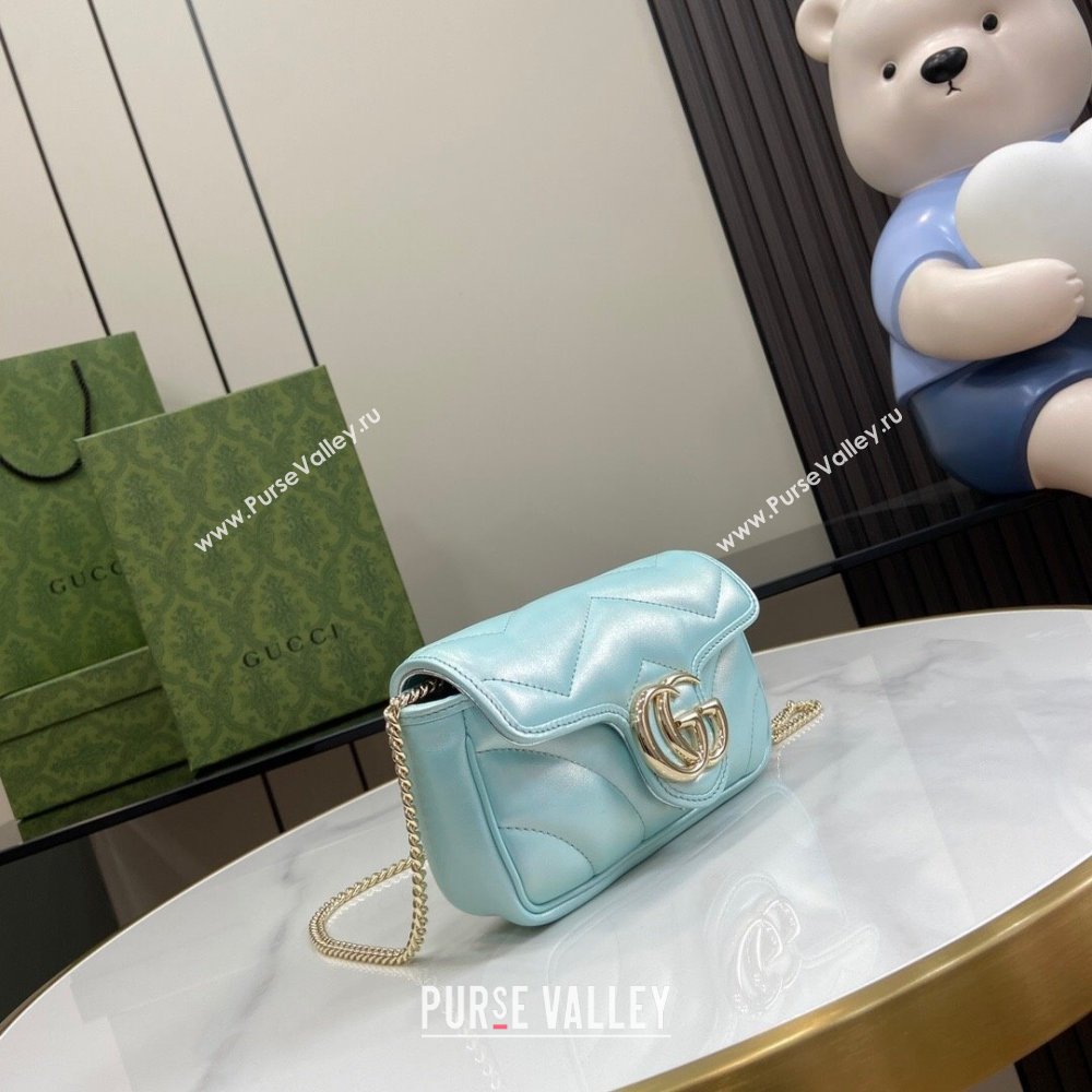 Gucci GG Marmont Super Mini Bag in Light Blue Iridescent Leather 4476433 2024 (XINGLU-24021940)