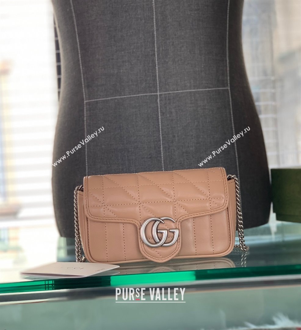 Gucci GG Marmont Geometric Leather Super Mini Bag 476433 Rose Beige 2021 (DLH-21101553)