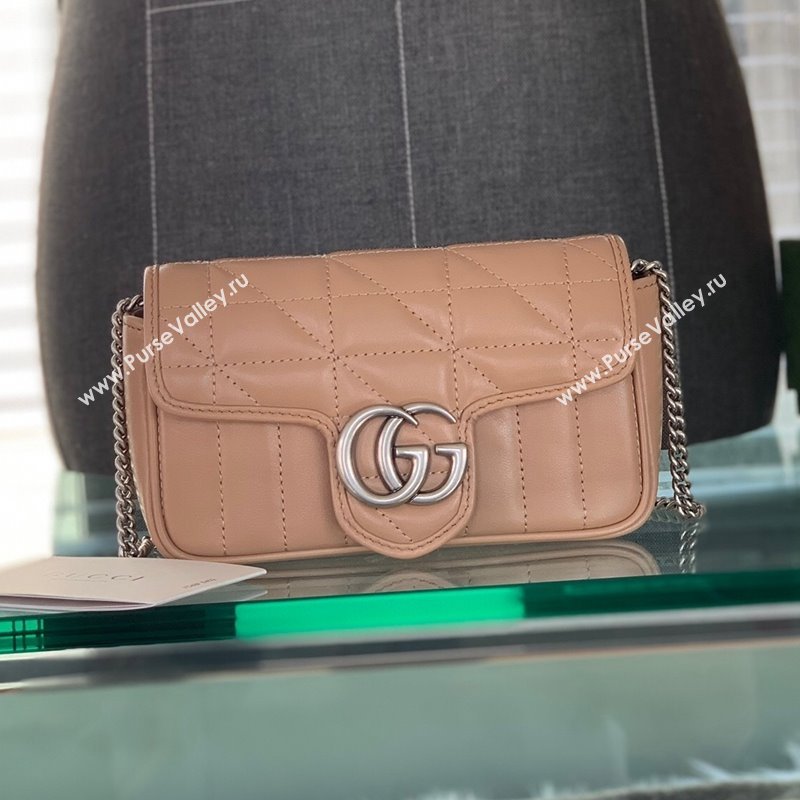 Gucci GG Marmont Geometric Leather Super Mini Bag 476433 Rose Beige 2021 (DLH-21101553)