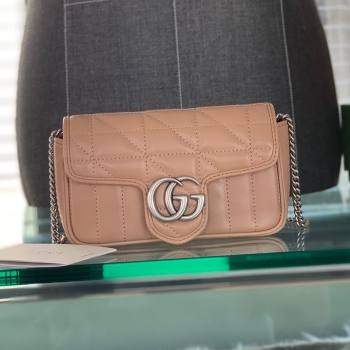 Gucci GG Marmont Geometric Leather Super Mini Bag 476433 Rose Beige 2021 (DLH-21101553)