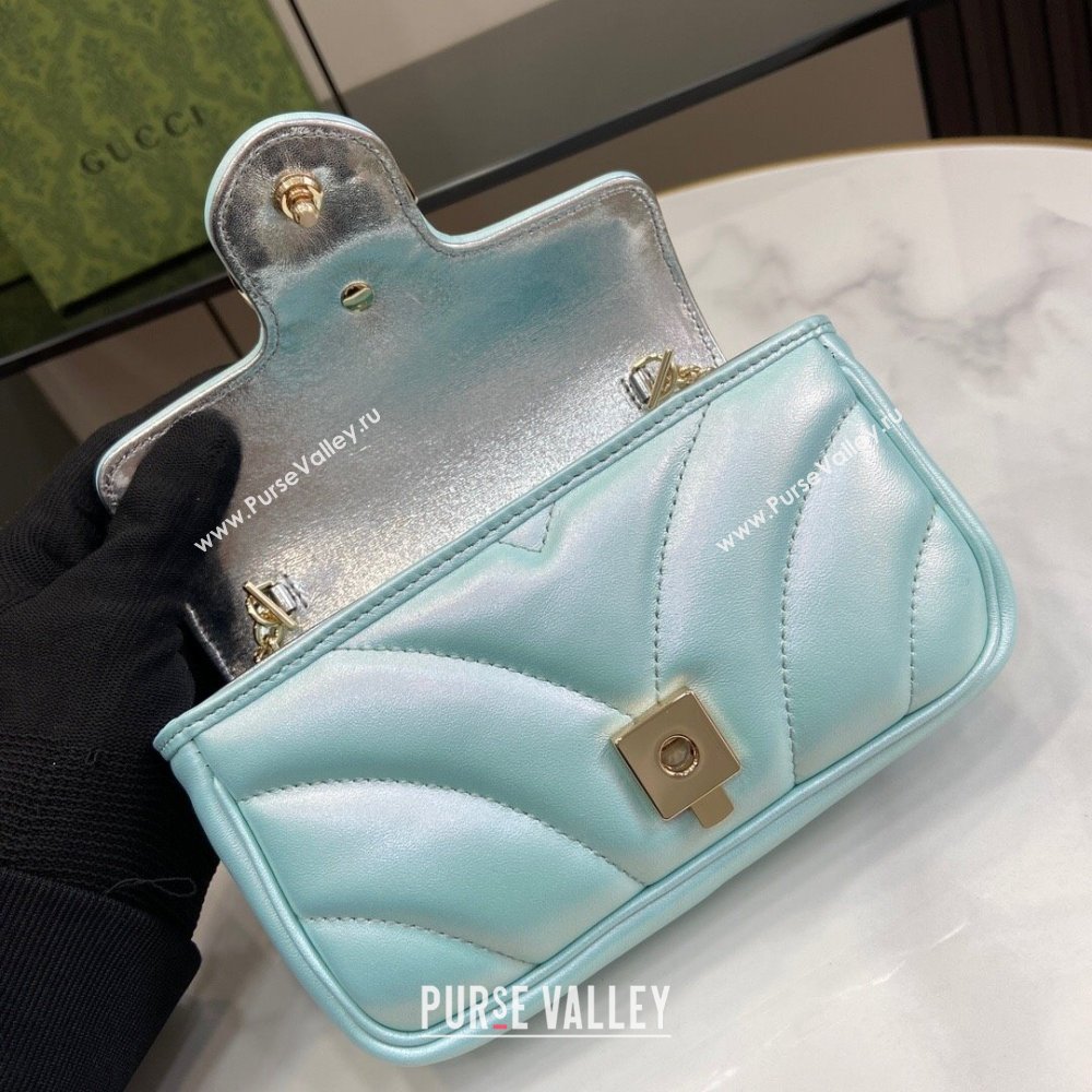 Gucci GG Marmont Super Mini Bag in Light Blue Iridescent Leather 4476433 2024 (XINGLU-24021940)