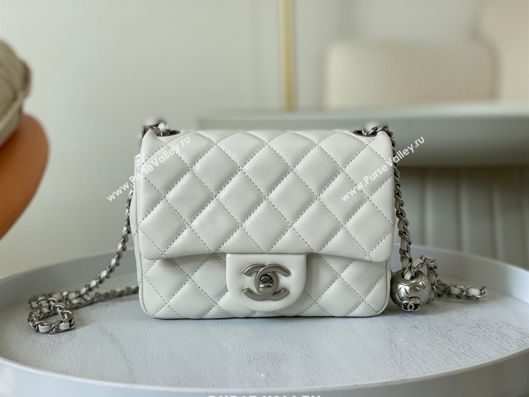Chanel Lambskin Mini Flap Bag with Metal Ball AS1786 White/Silver 2024 (SM-24040217)