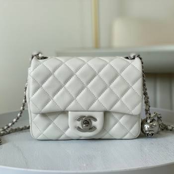 Chanel Lambskin Mini Flap Bag with Metal Ball AS1786 White/Silver 2024 (SM-24040217)