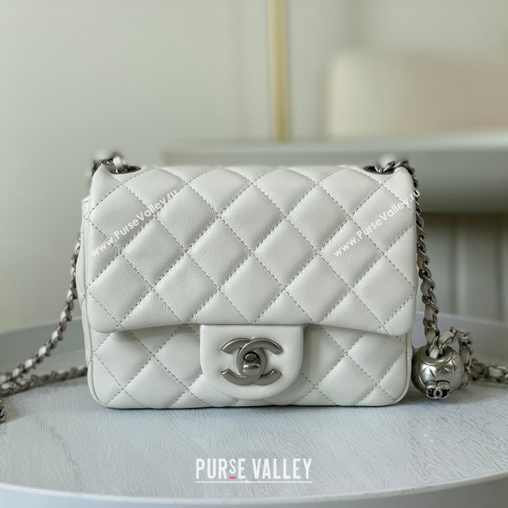 Chanel Lambskin Mini Flap Bag with Metal Ball AS1786 White/Silver 2024 (SM-24040217)