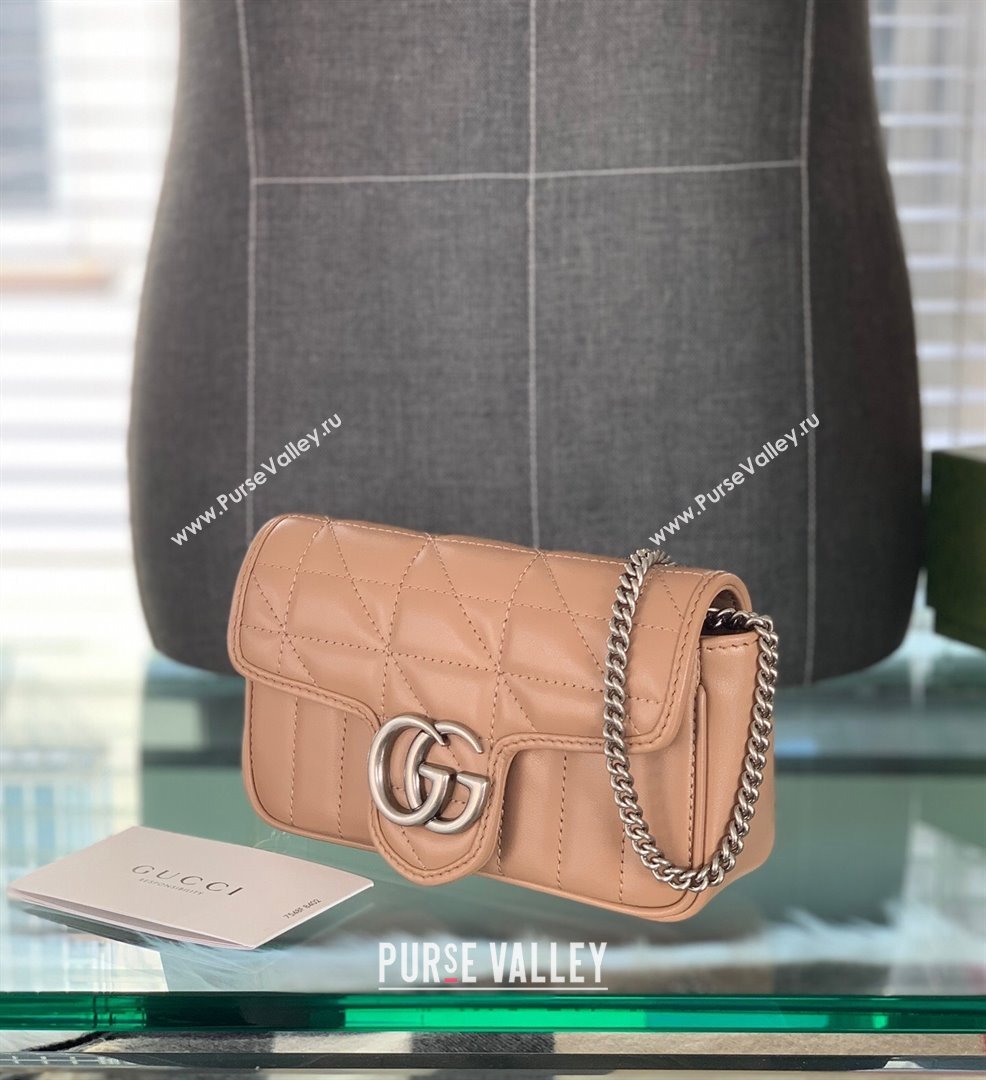 Gucci GG Marmont Geometric Leather Super Mini Bag 476433 Rose Beige 2021 (DLH-21101553)