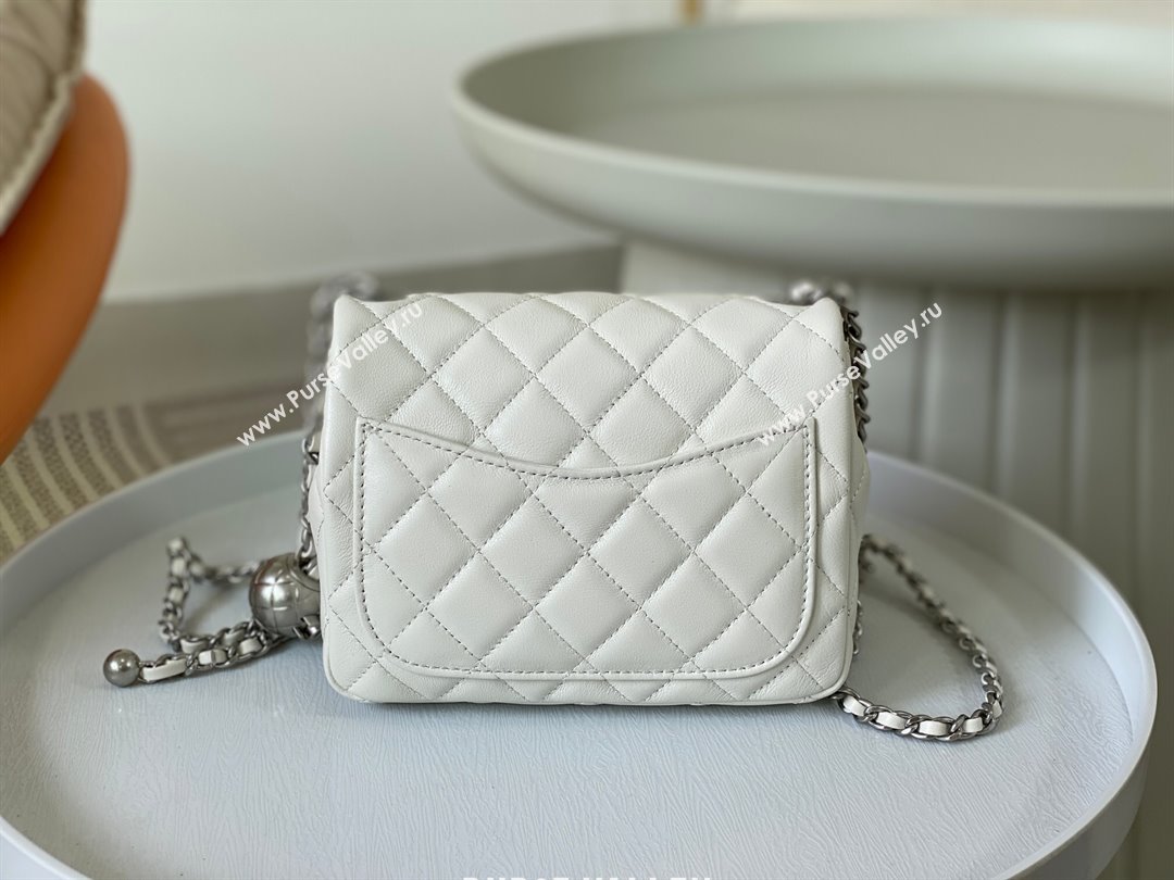 Chanel Lambskin Mini Flap Bag with Metal Ball AS1786 White/Silver 2024 (SM-24040217)