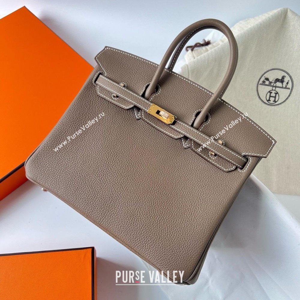 Hermes Birkin 25cm Bag in Original Togo Leather Etoupe/Gold 2023 (Pure Handmade) (Y-23110803)