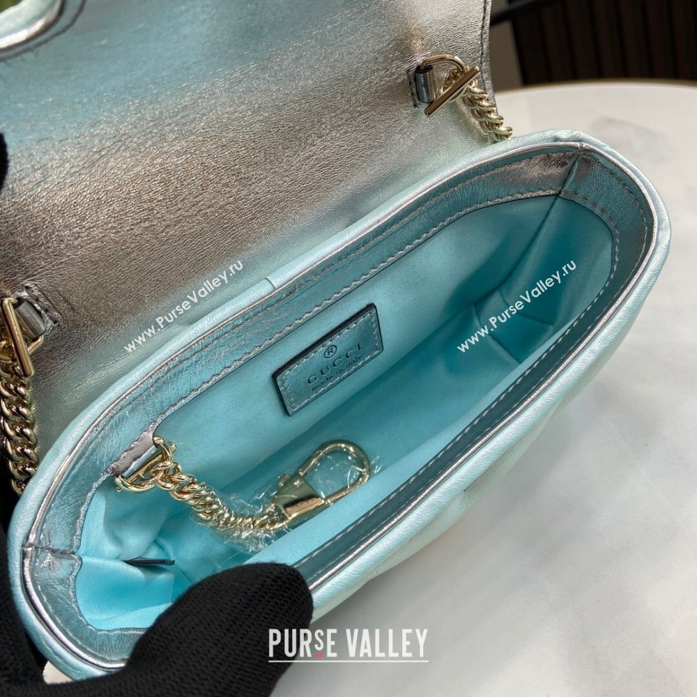 Gucci GG Marmont Super Mini Bag in Light Blue Iridescent Leather 4476433 2024 (XINGLU-24021940)