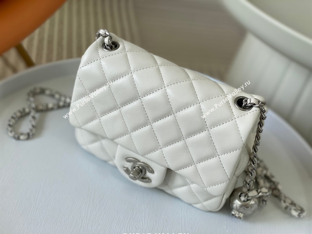 Chanel Lambskin Mini Flap Bag with Metal Ball AS1786 White/Silver 2024 (SM-24040217)