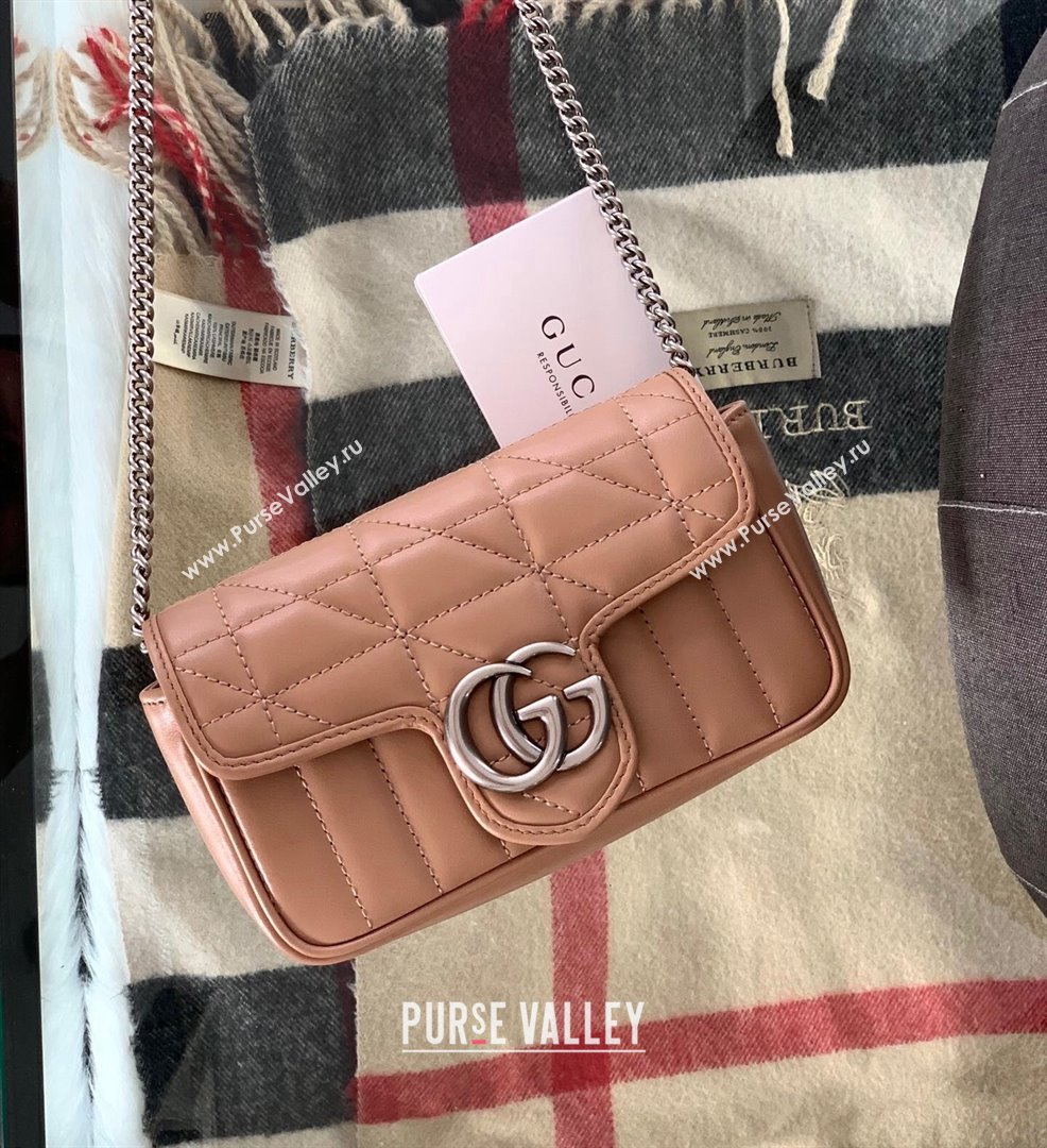 Gucci GG Marmont Geometric Leather Super Mini Bag 476433 Rose Beige 2021 (DLH-21101553)