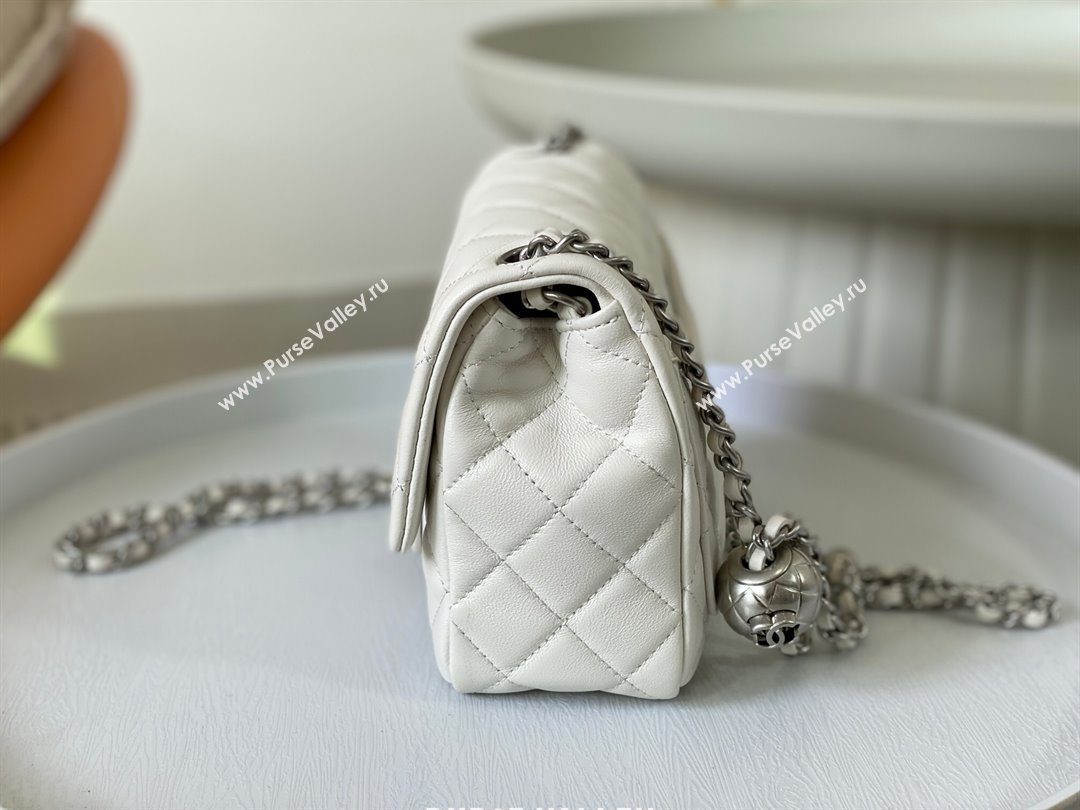 Chanel Lambskin Mini Flap Bag with Metal Ball AS1786 White/Silver 2024 (SM-24040217)