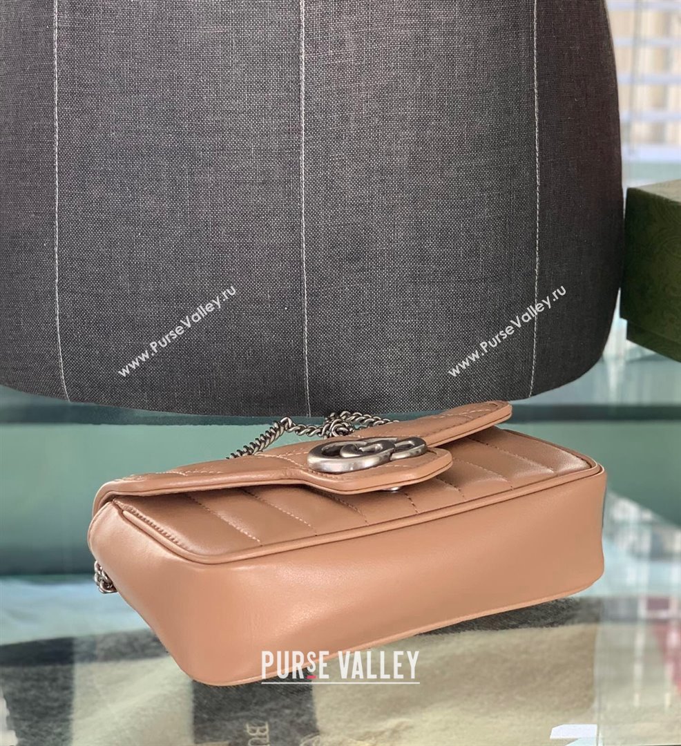Gucci GG Marmont Geometric Leather Super Mini Bag 476433 Rose Beige 2021 (DLH-21101553)