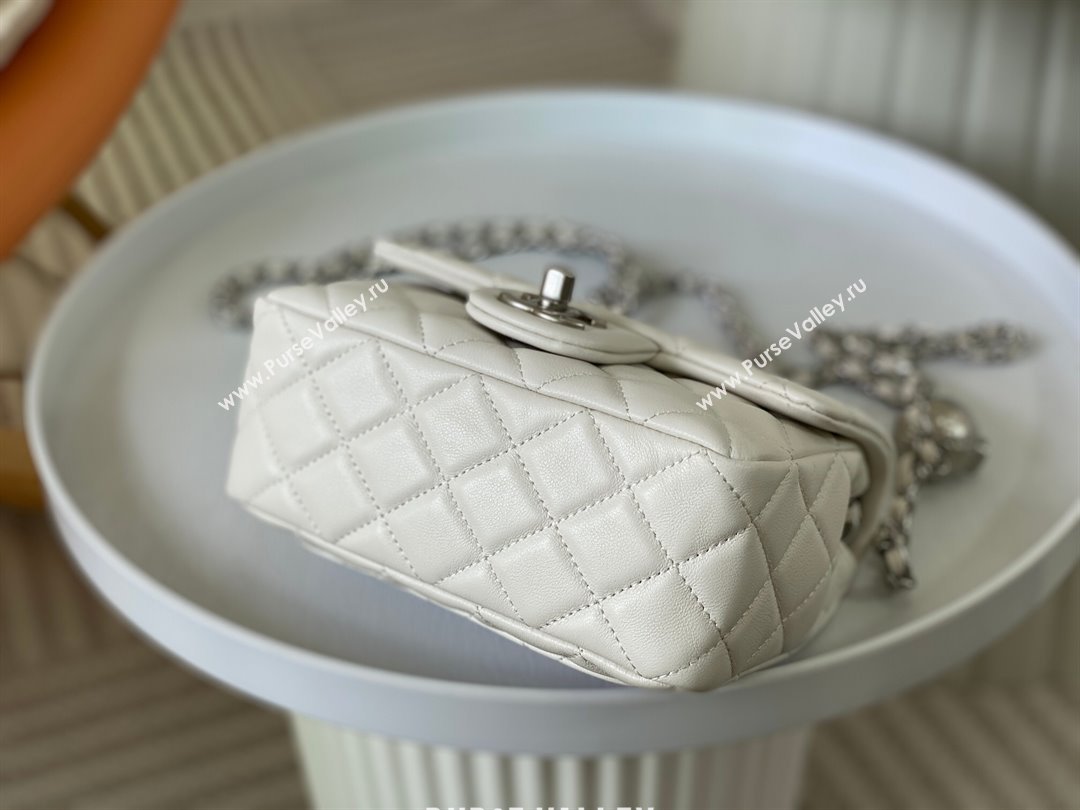 Chanel Lambskin Mini Flap Bag with Metal Ball AS1786 White/Silver 2024 (SM-24040217)
