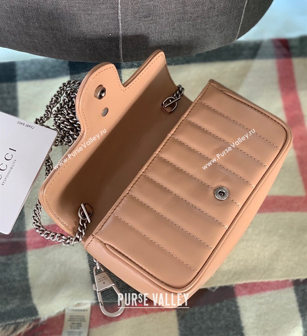 Gucci GG Marmont Geometric Leather Super Mini Bag 476433 Rose Beige 2021 (DLH-21101553)