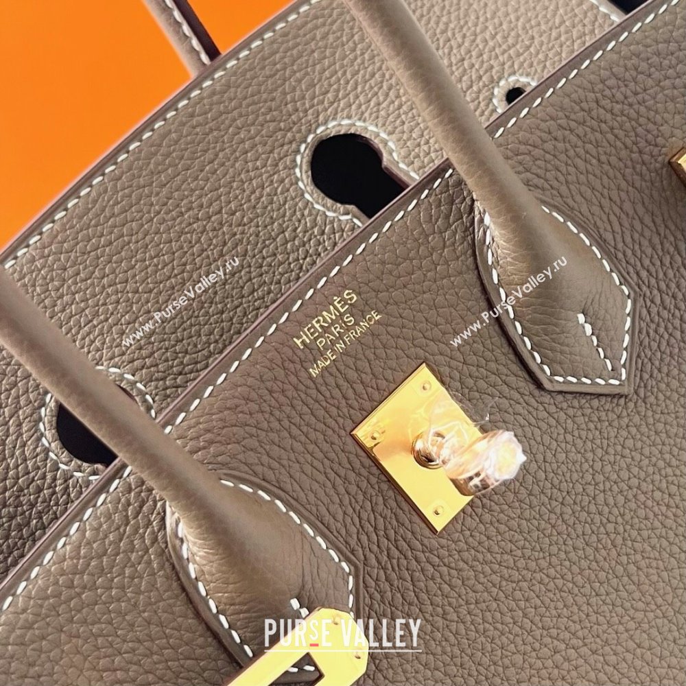 Hermes Birkin 25cm Bag in Original Togo Leather Etoupe/Gold 2023 (Pure Handmade) (Y-23110803)