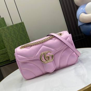 Gucci GG Marmont Small Shoulder Bag in Pink Iridescent Leather 443497 2024 (XINNGLU-24021939)