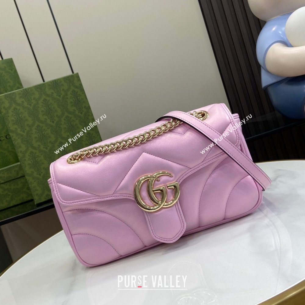 Gucci GG Marmont Small Shoulder Bag in Pink Iridescent Leather 443497 2024 (XINNGLU-24021939)