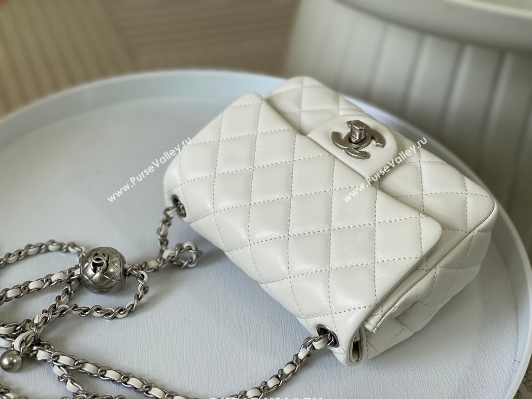 Chanel Lambskin Mini Flap Bag with Metal Ball AS1786 White/Silver 2024 (SM-24040217)