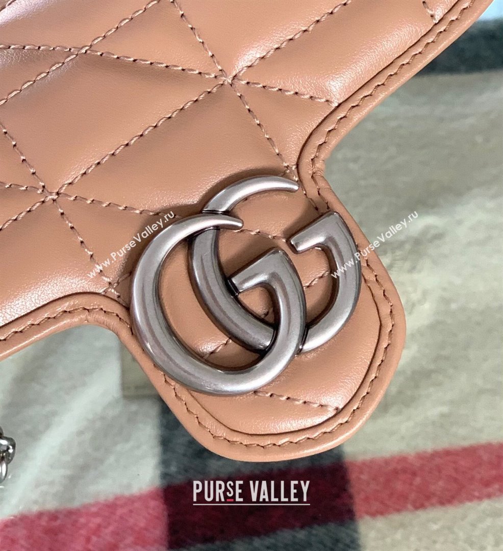 Gucci GG Marmont Geometric Leather Super Mini Bag 476433 Rose Beige 2021 (DLH-21101553)