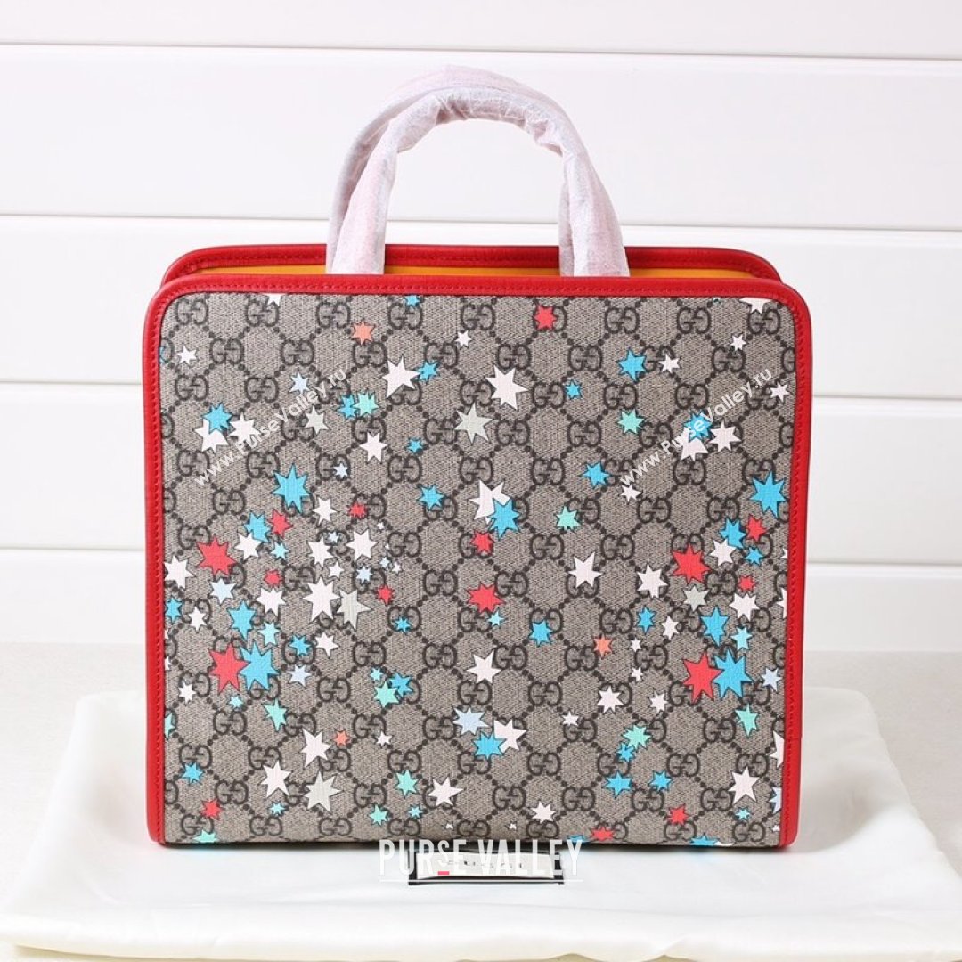 Gucci Childrens GG Star Print Tote Bag 630542 Beige/Red 2021 (DLH-21090240)