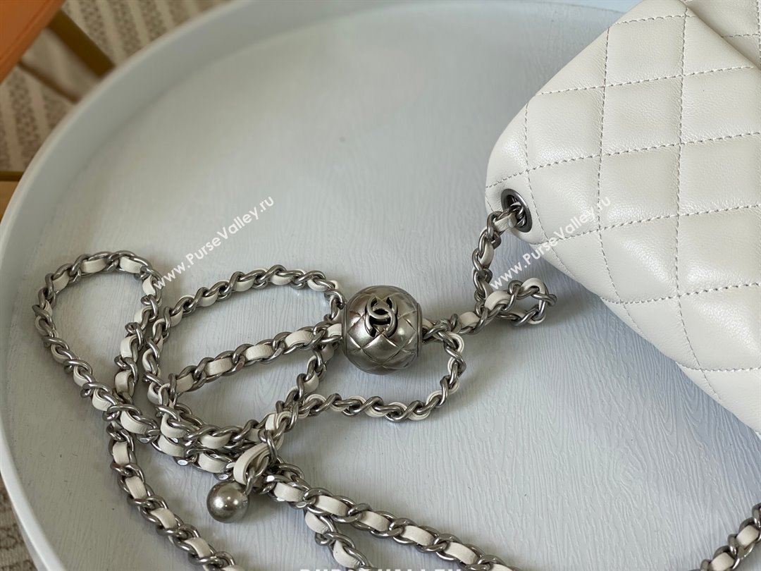 Chanel Lambskin Mini Flap Bag with Metal Ball AS1786 White/Silver 2024 (SM-24040217)