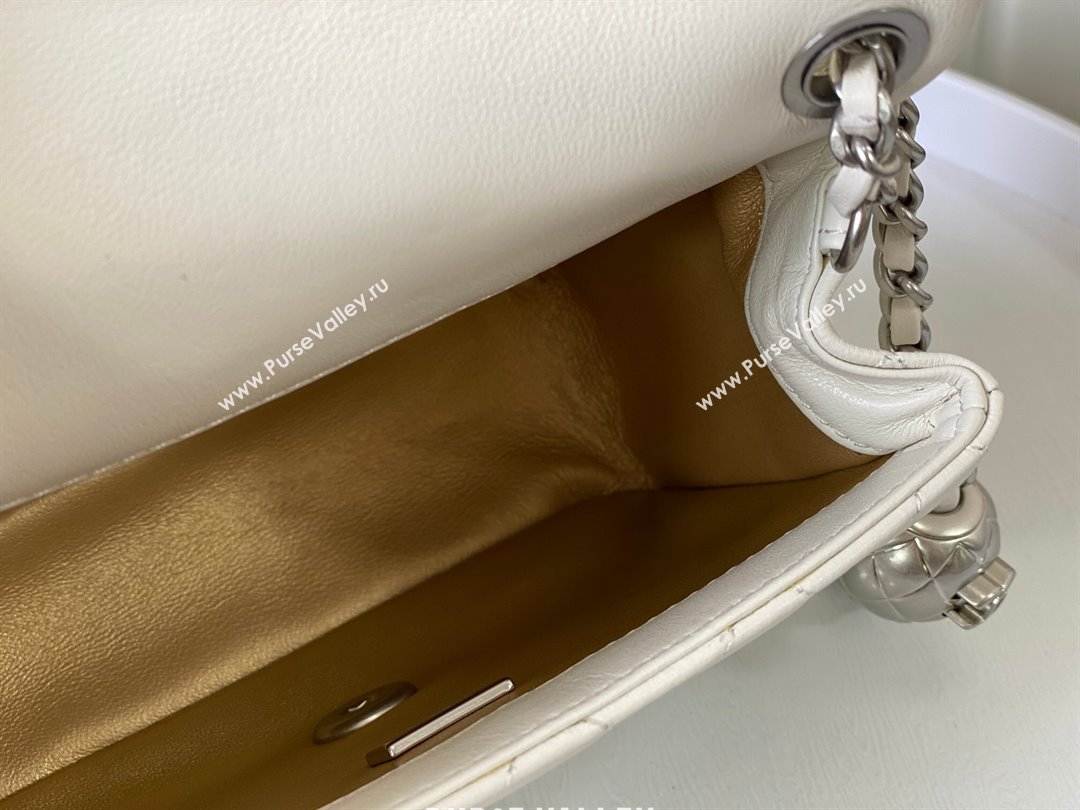 Chanel Lambskin Mini Flap Bag with Metal Ball AS1786 White/Silver 2024 (SM-24040217)