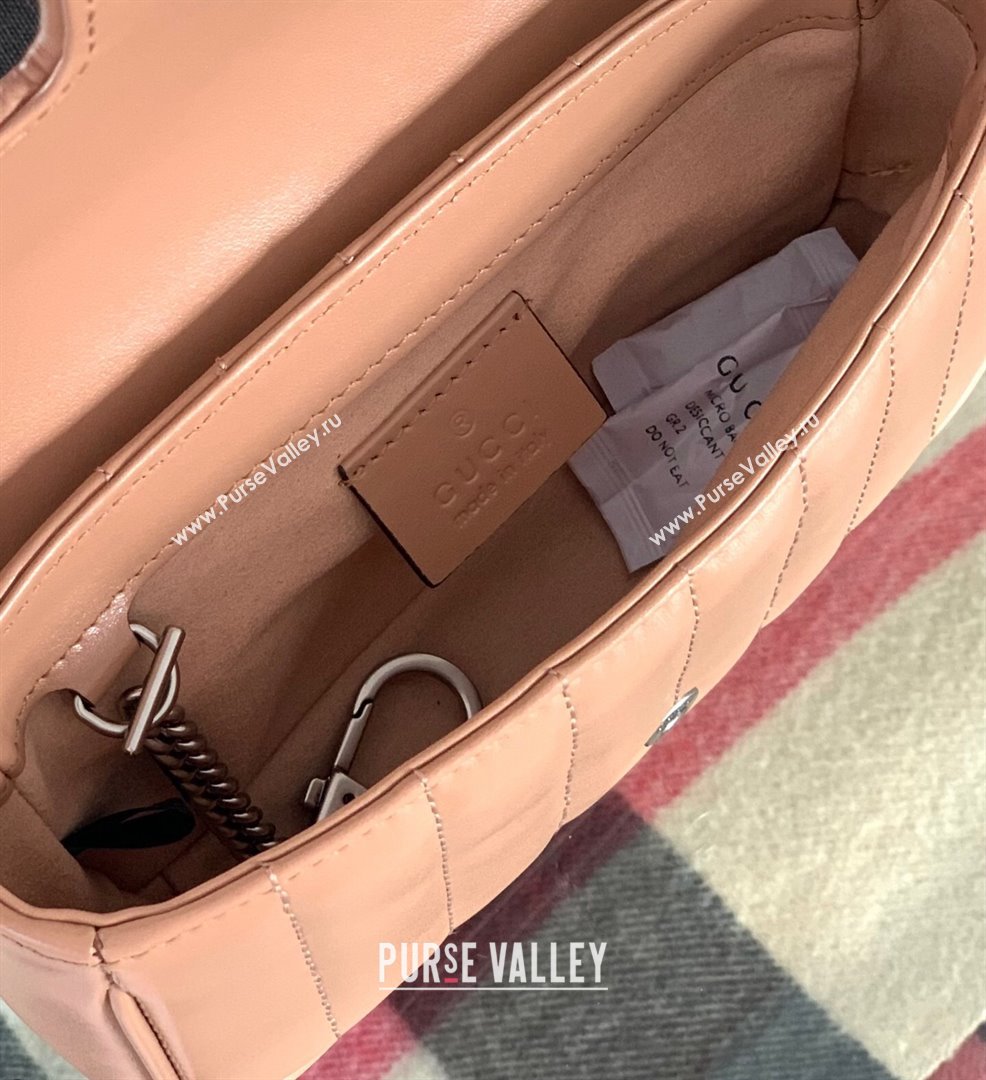 Gucci GG Marmont Geometric Leather Super Mini Bag 476433 Rose Beige 2021 (DLH-21101553)