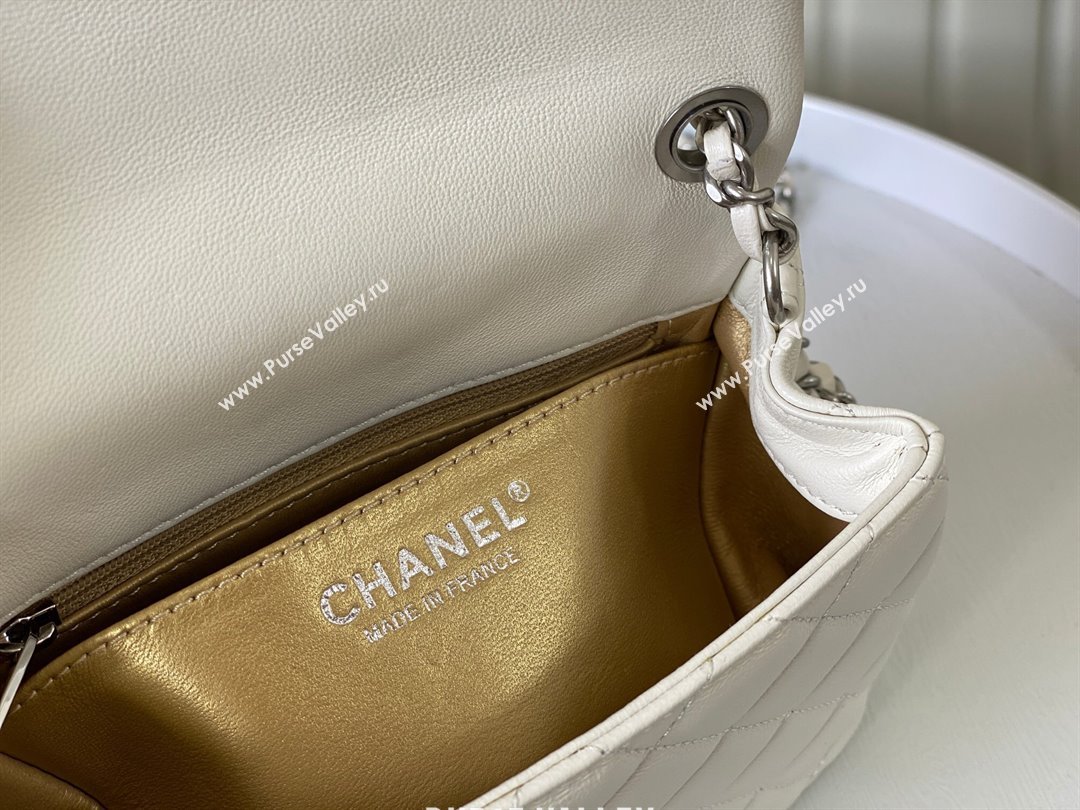 Chanel Lambskin Mini Flap Bag with Metal Ball AS1786 White/Silver 2024 (SM-24040217)