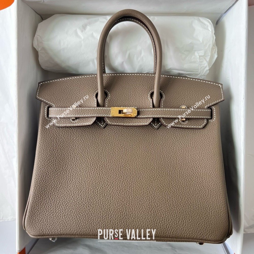 Hermes Birkin 25cm Bag in Original Togo Leather Etoupe/Gold 2023 (Pure Handmade) (Y-23110803)