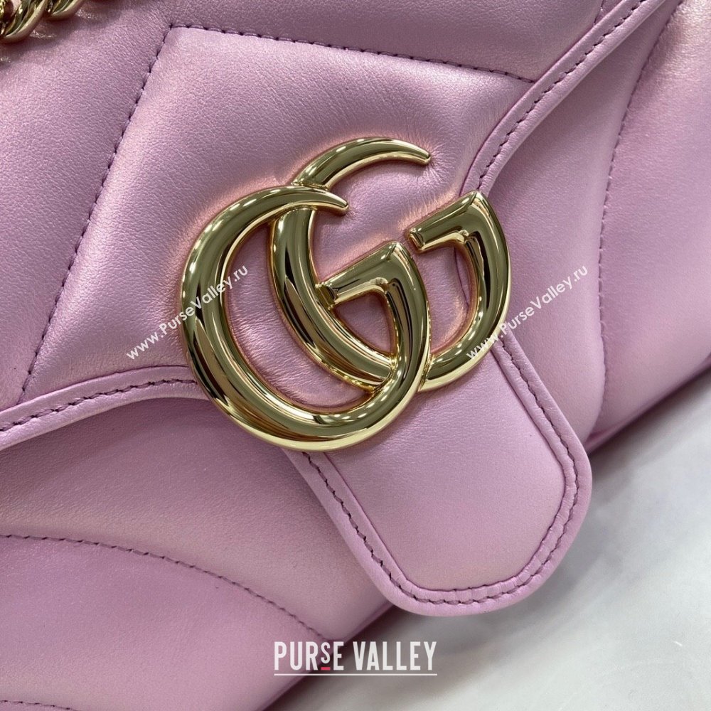 Gucci GG Marmont Small Shoulder Bag in Pink Iridescent Leather 443497 2024 (XINNGLU-24021939)